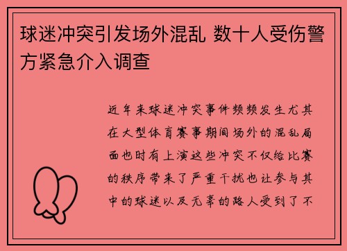 球迷冲突引发场外混乱 数十人受伤警方紧急介入调查